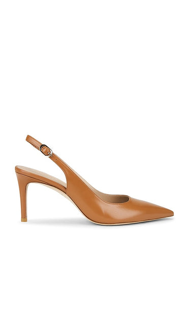 Stuart Weitzman Stuart Power Slingback 75 in Tan | Macchiato Smooth Calf Sling Back Heels for Women