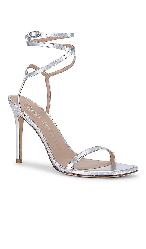 Stuart Weitzman x REVOLVE Barelynudist 100 Sandal in Metallic Silver