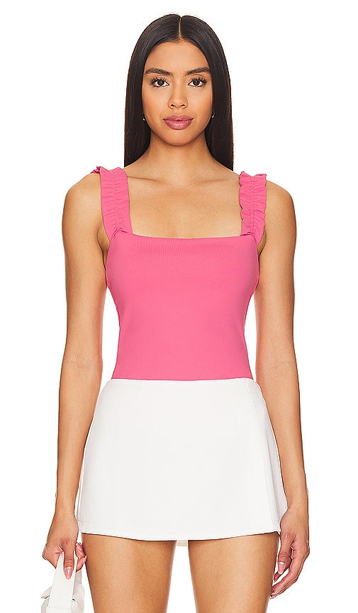 Susana Monaco Ruffle Strap Top in Coral - Susana Monaco Haut à bretelles à volants en corail - Susana Monaco 珊瑚色荷叶边吊带上衣 - Susana Monaco Rüschenträgeroberteil in Koralle - Susana Monaco 러플 스트랩 탑 - Top Susana Monaco con spalline con volant in corallo