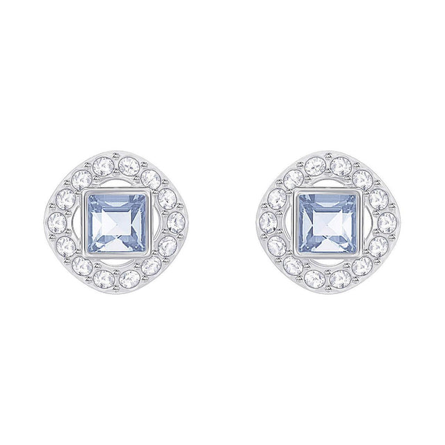 Swarovski Crystal Blue Angelic Square Rhodium-Plated Earrings
