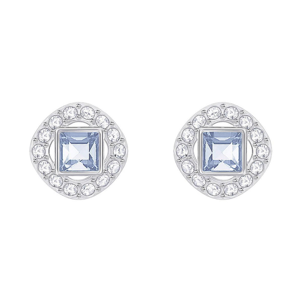 Swarovski Crystal Blue Angelic Square Rhodium-Plated Earrings