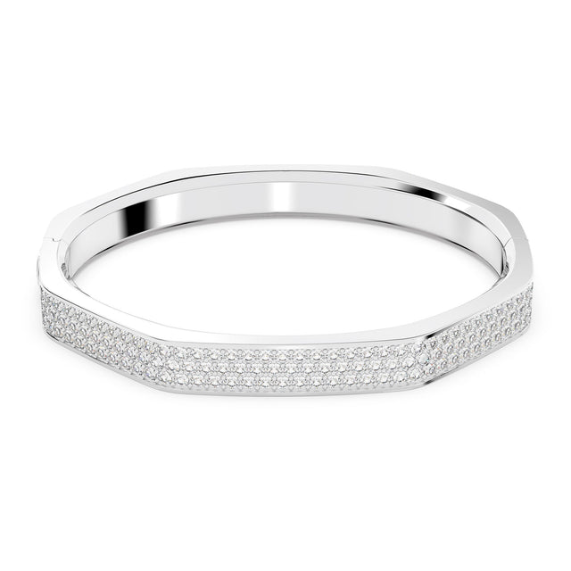 Swarovski Crystal Dextera White Oval Cut White Rhodium Plated Octagon Shape Bangle Bracelet