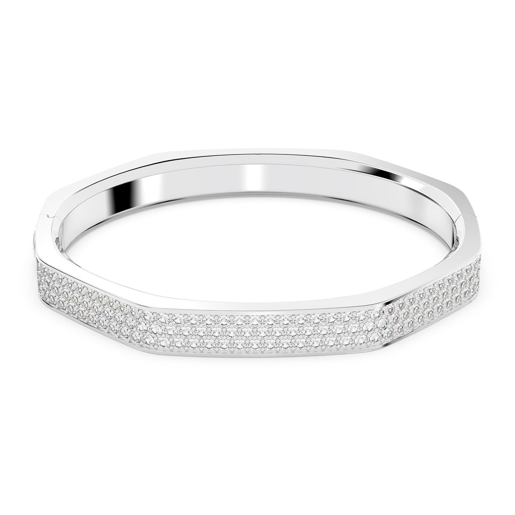 Swarovski Crystal Dextera White Oval Cut White Rhodium Plated Octagon Shape Bangle Bracelet