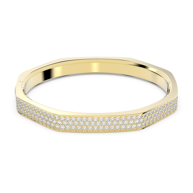Swarovski Crystal Dextera White Oval Cut Yellow Gold-Tone Plated Octagon Shape Bangle Bracelet