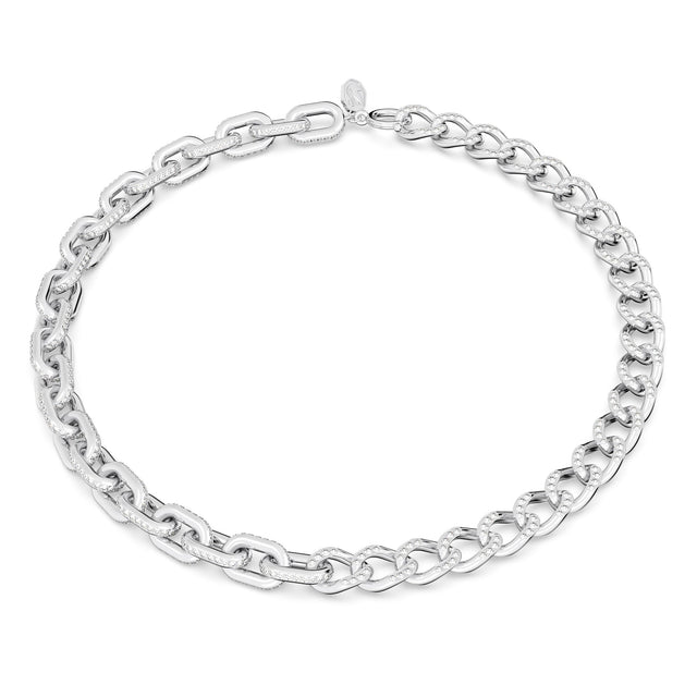 Swarovski Crystal Dextera White Round Cut Multi Link White Rhodium Plated Necklace