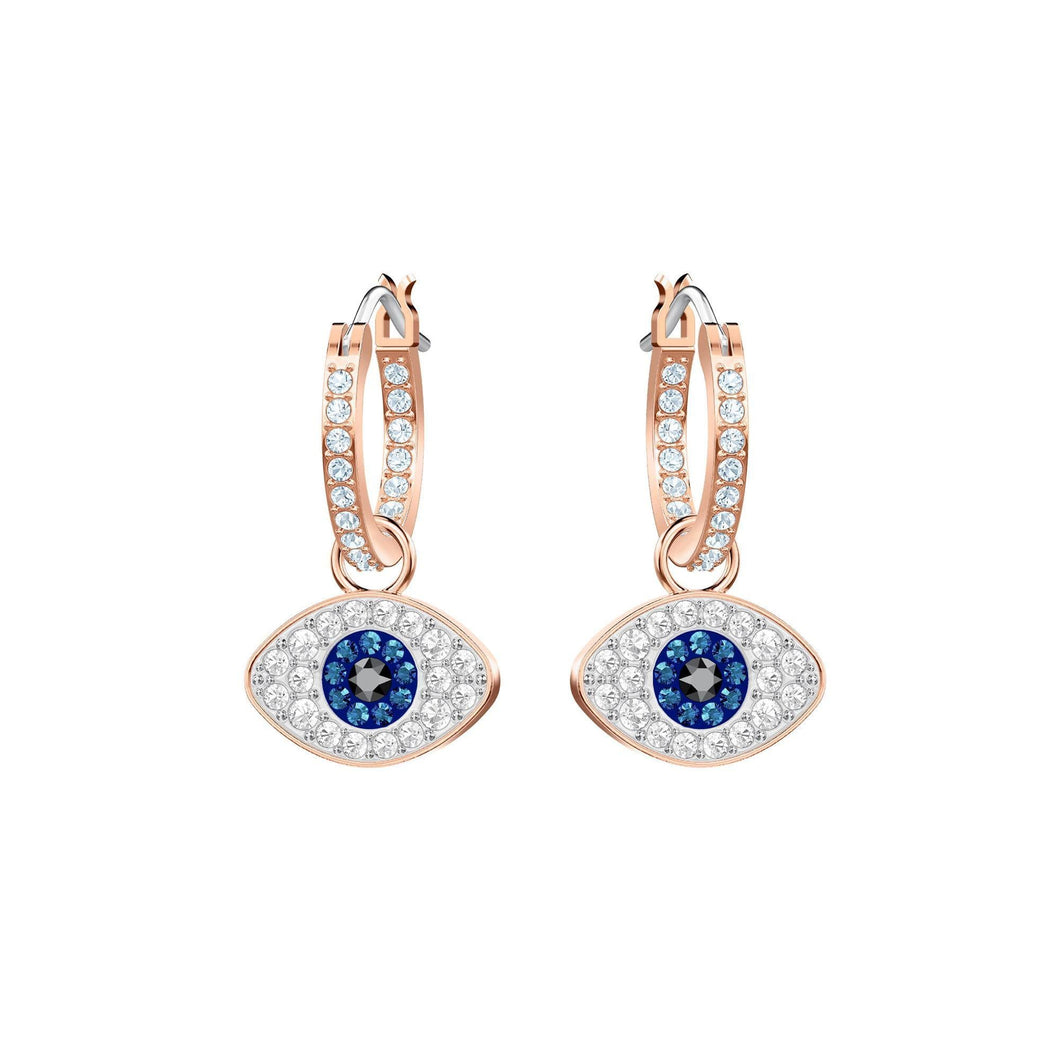 Swarovski Crystal Evil Eye Rose Gold-Tone-Plated Hoop Earrings