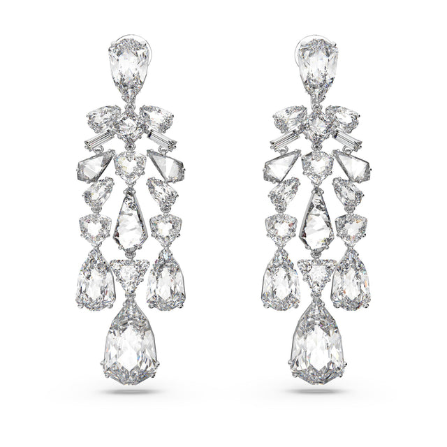 Swarovski Crystal Mesmera Rhodium-Plated White Chandelier Clip-On Earrings