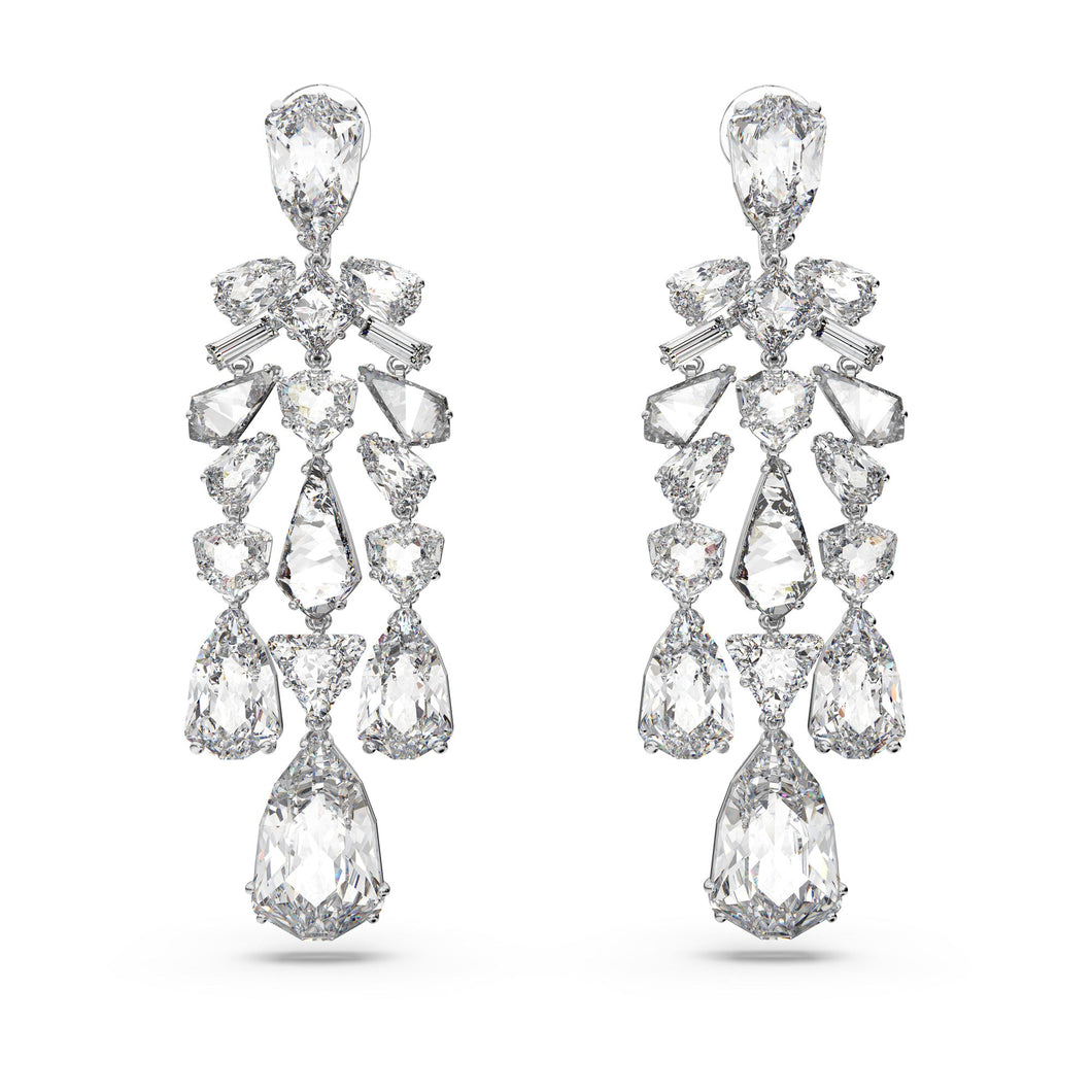 Swarovski Crystal Mesmera Rhodium-Plated White Chandelier Clip-On Earrings