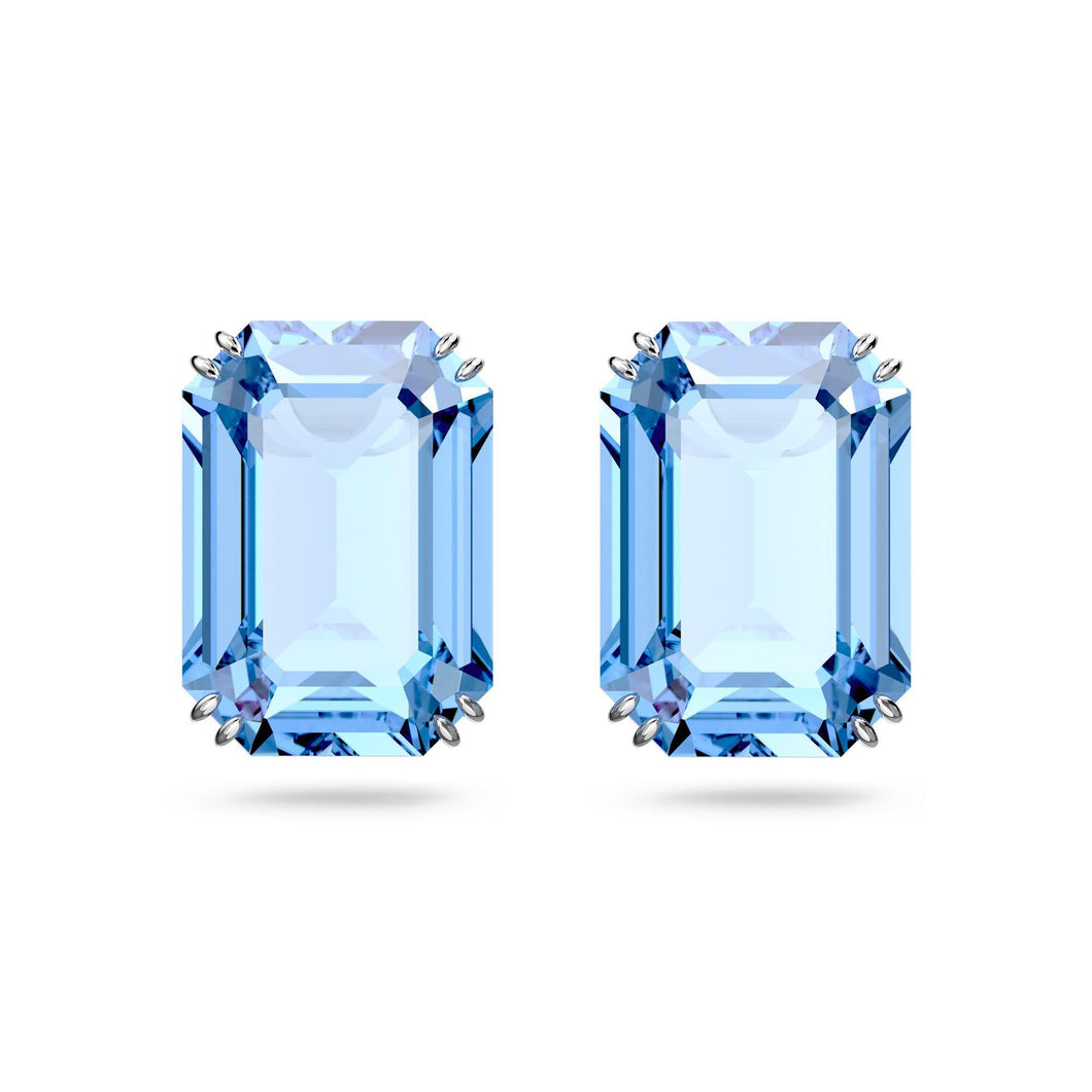 Swarovski Crystal Millenia Stud Earrings | Blue Octagon Cut Crystals | Rhodium Plated
