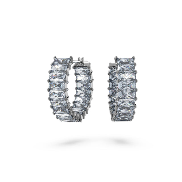 Swarovski Crystal Ruthenium-Plated Grey Matrix Hoop Earrings