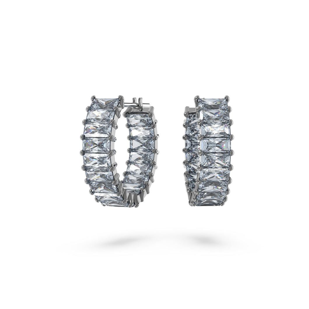 Swarovski Crystal Ruthenium-Plated Grey Matrix Hoop Earrings