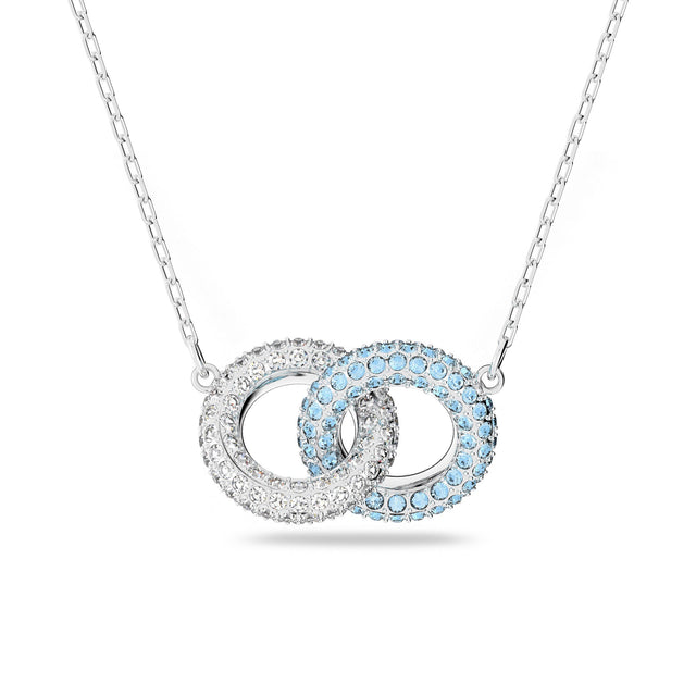 Swarovski Crystal Stone Rhodium-Plated Blue Circle Pendant Necklace