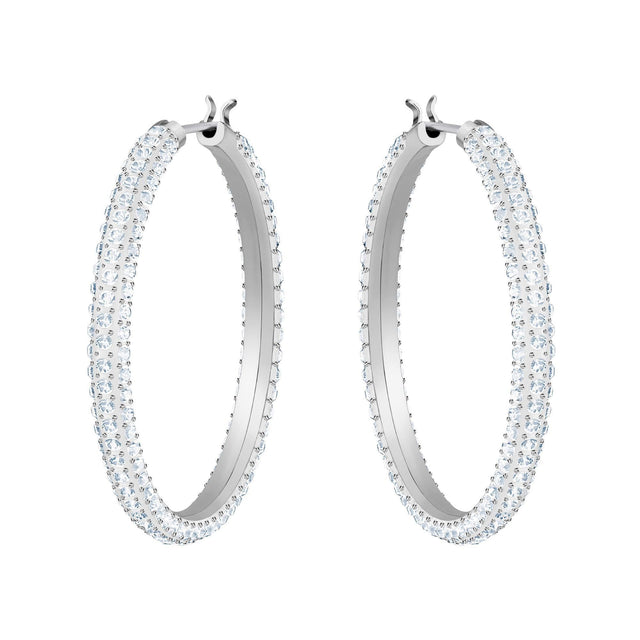 Swarovski Crystal Stone Rhodium-Plated Hoop Earrings
