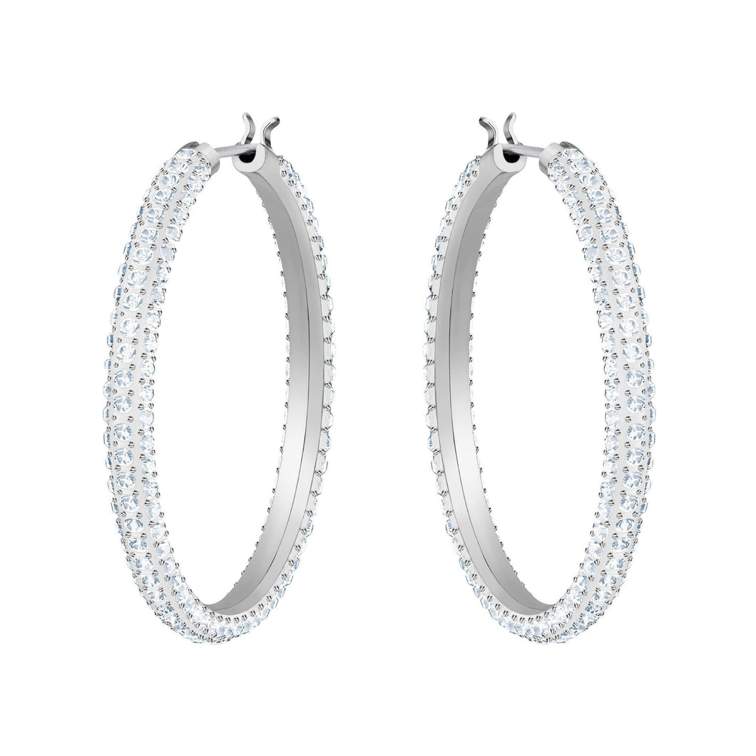 Swarovski Crystal Stone Rhodium-Plated Hoop Earrings