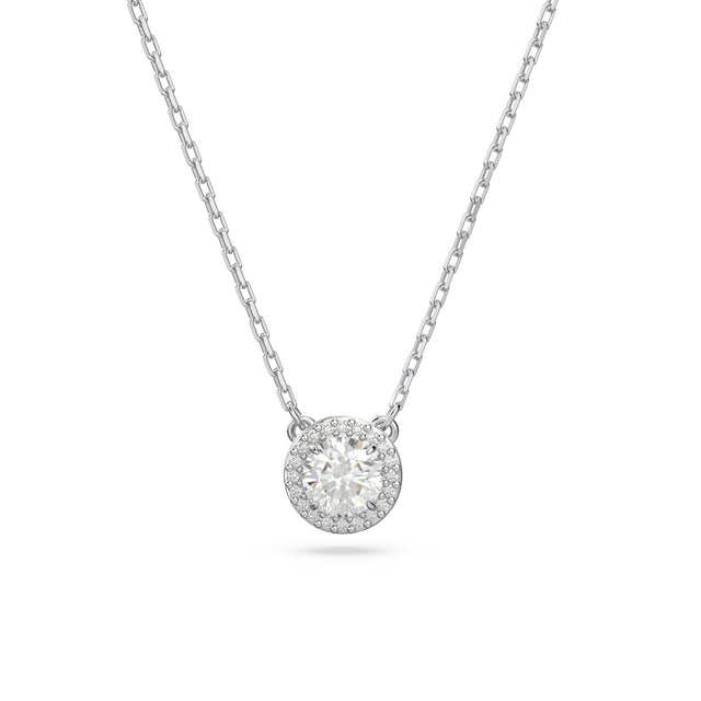 Swarovski Crystal and Zirconia Constella Rhodium-Plated Halo Pendant Necklace