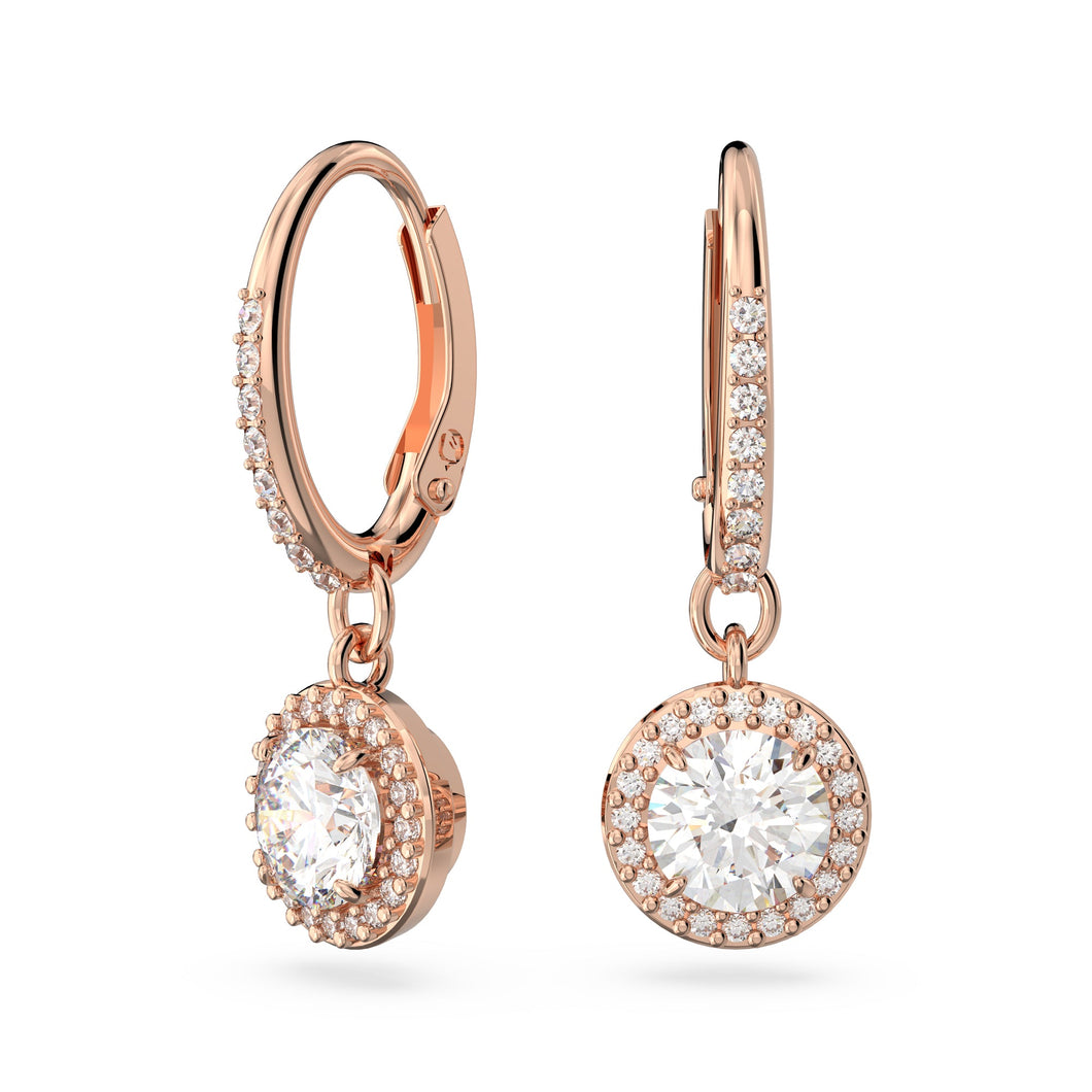 Swarovski Crystal and Zirconia Constella Rose Gold-Tone Halo Hoop Drop Earrings, Large