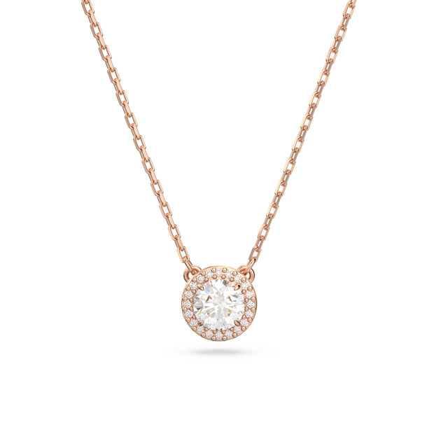 Swarovski Crystal and Zirconia Constella Rose Gold-Tone Halo Pendant Necklace