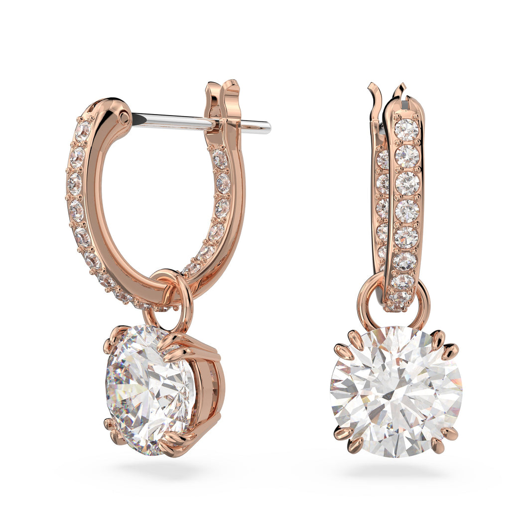 Swarovski Crystal and Zirconia Constella Rose Gold-Tone Hoop Drop Earrings, Small