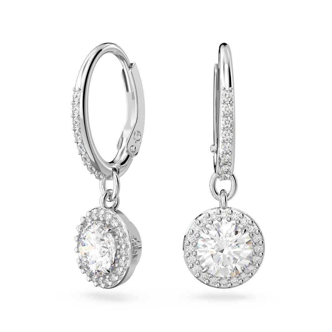 Swarovski Crystal and Zirconia Crystal Constella Rhodium-Plated Halo Hoop Drop Earrings