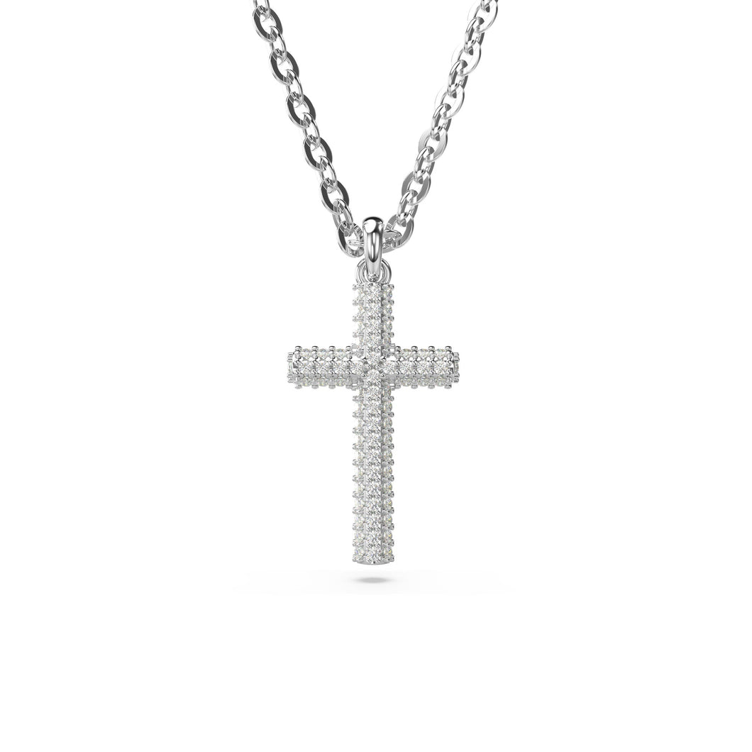 Swarovski Crystal and Zirconia Insigne Rhodium-Plated Cross Pendant Necklace