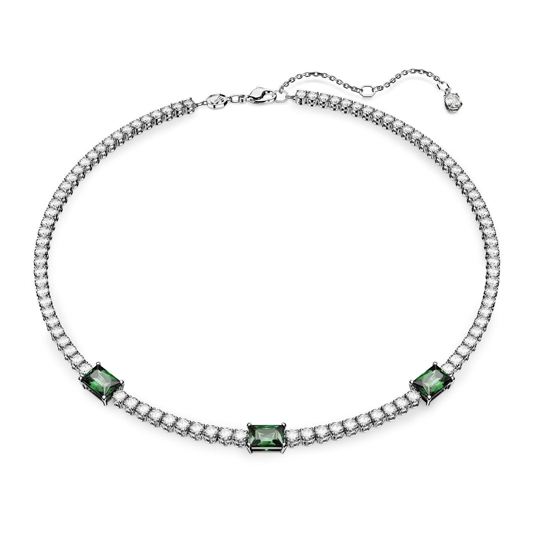 Swarovski Crystal and Zirconia Matrix Rhodium-Plated Green Tennis Necklace