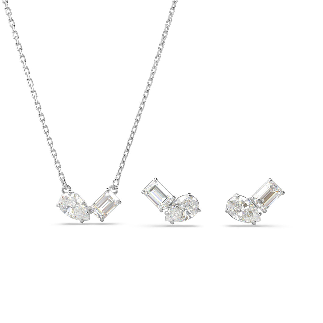 Swarovski Crystal and Zirconia Mesmera Rhodium-Plated White Pendant Necklace and Stud Earrings Set