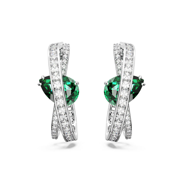 Swarovski Crystal and Zirconia Recycled Rhodium-Plated Hyperbola Green Hoop Earrings