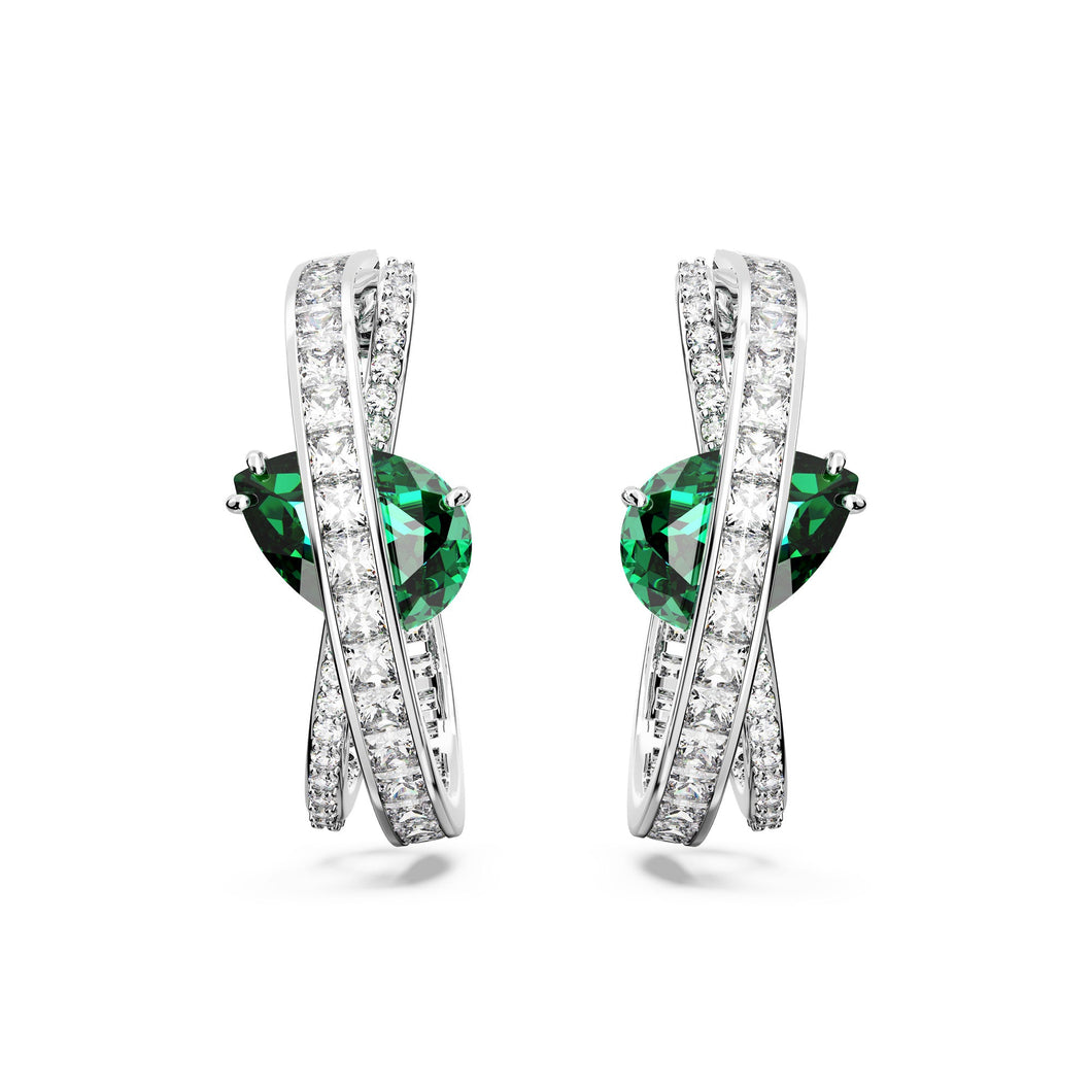 Swarovski Crystal and Zirconia Recycled Rhodium-Plated Hyperbola Green Hoop Earrings