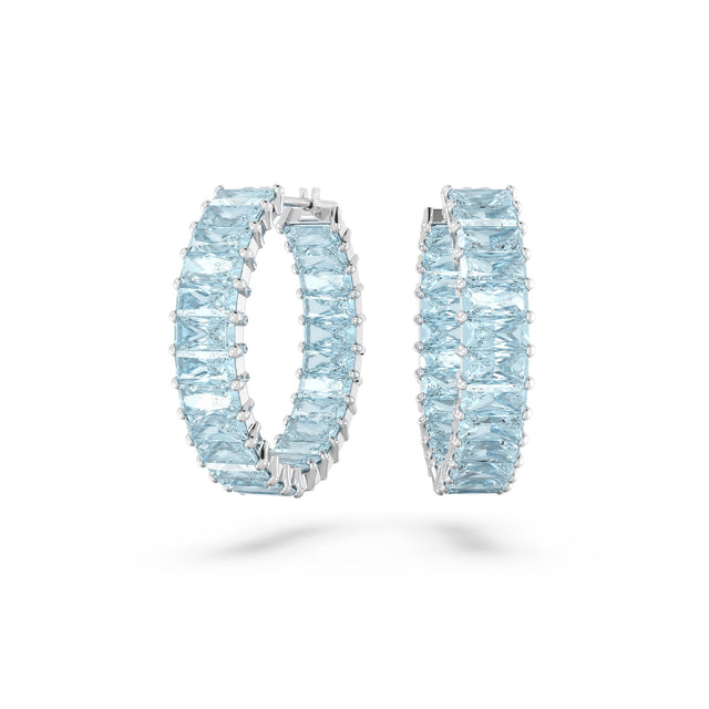 Swarovski Crystal and Zirconia Rhodium-Plated Blue Matrix Hoop Earrings