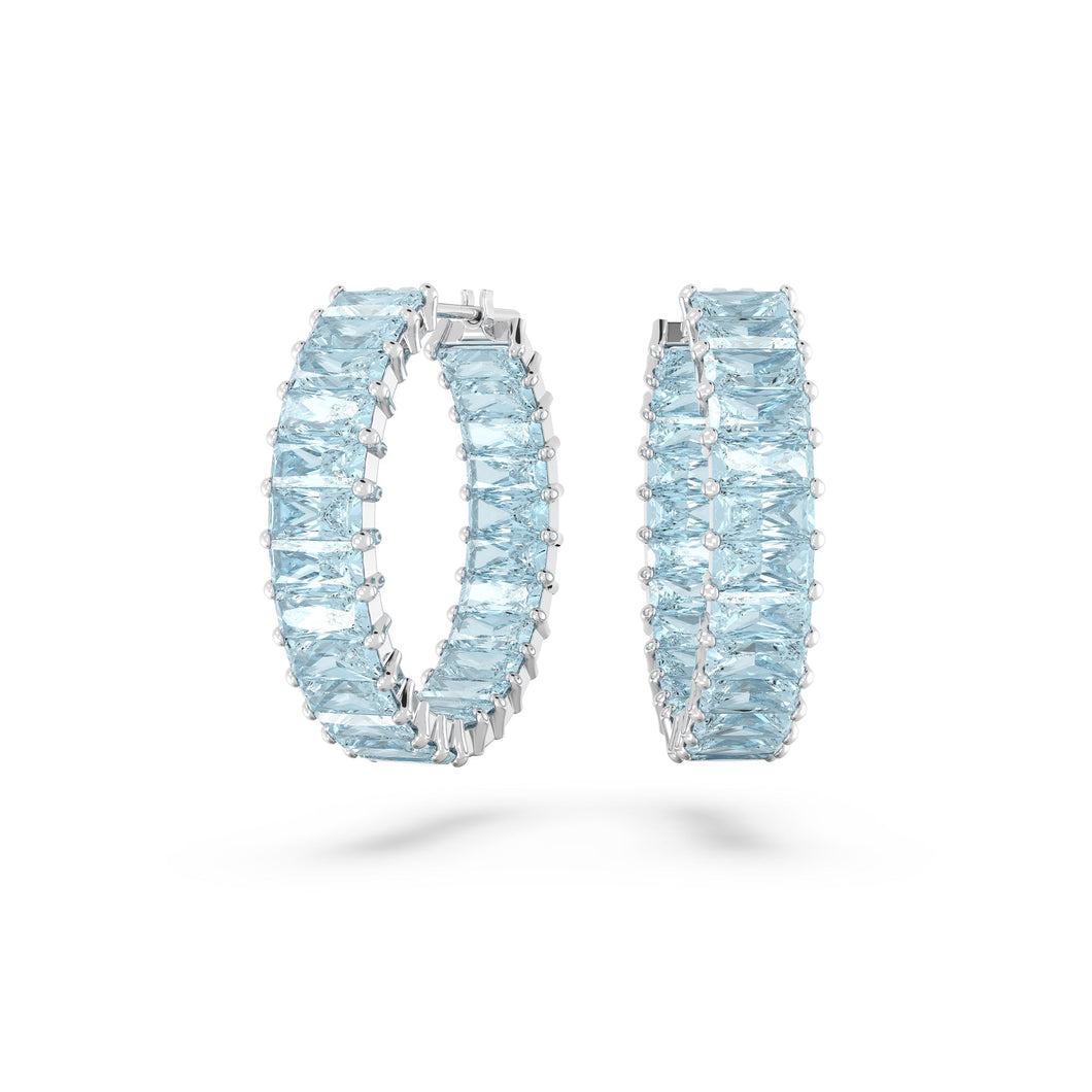 Swarovski Crystal and Zirconia Rhodium-Plated Blue Matrix Hoop Earrings