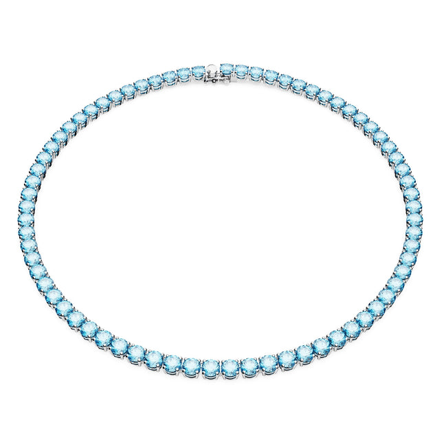 Swarovski Crystal and Zirconia Rhodium-Plated Blue Matrix Tennis Necklace