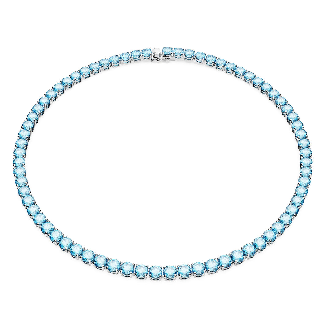 Swarovski Crystal and Zirconia Rhodium-Plated Blue Matrix Tennis Necklace