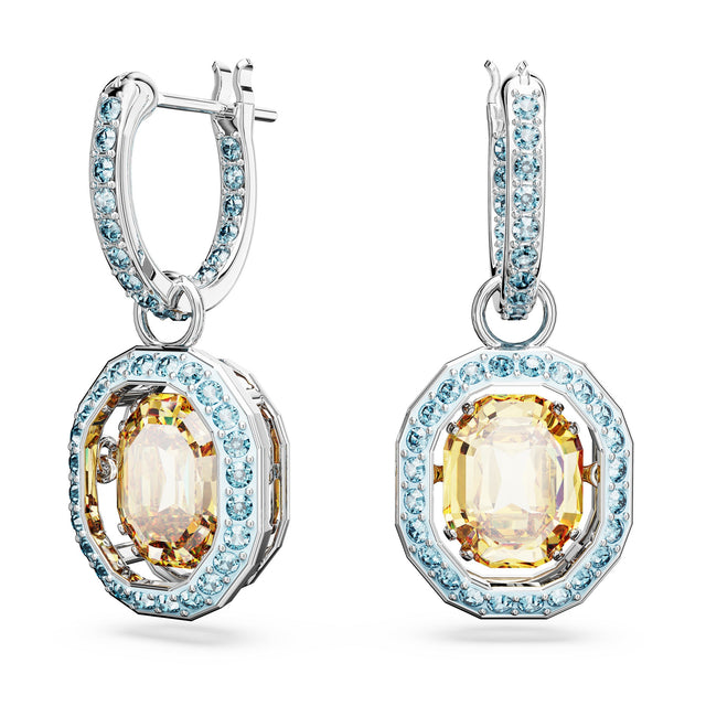 Swarovski Crystal and Zirconia Rhodium-Plated Multicolor Chroma Dancing Drop Earrings