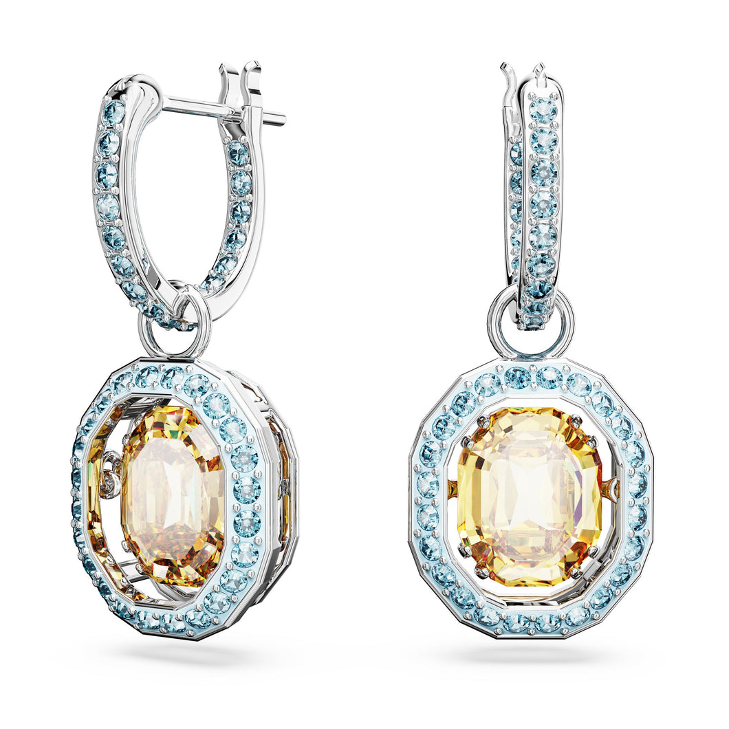 Swarovski Crystal and Zirconia Rhodium-Plated Multicolor Chroma Dancing Drop Earrings