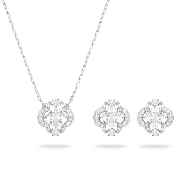 Swarovski Crystal and Zirconia Sparkling Dance Rhodium-Plated Necklace and Earrings Set