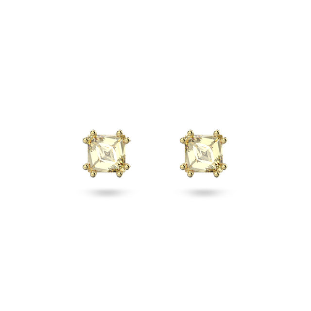 Swarovski Crystal and Zirconia Stilla Gold-Tone Plated Yellow Cushion-Cut Stud Earrings