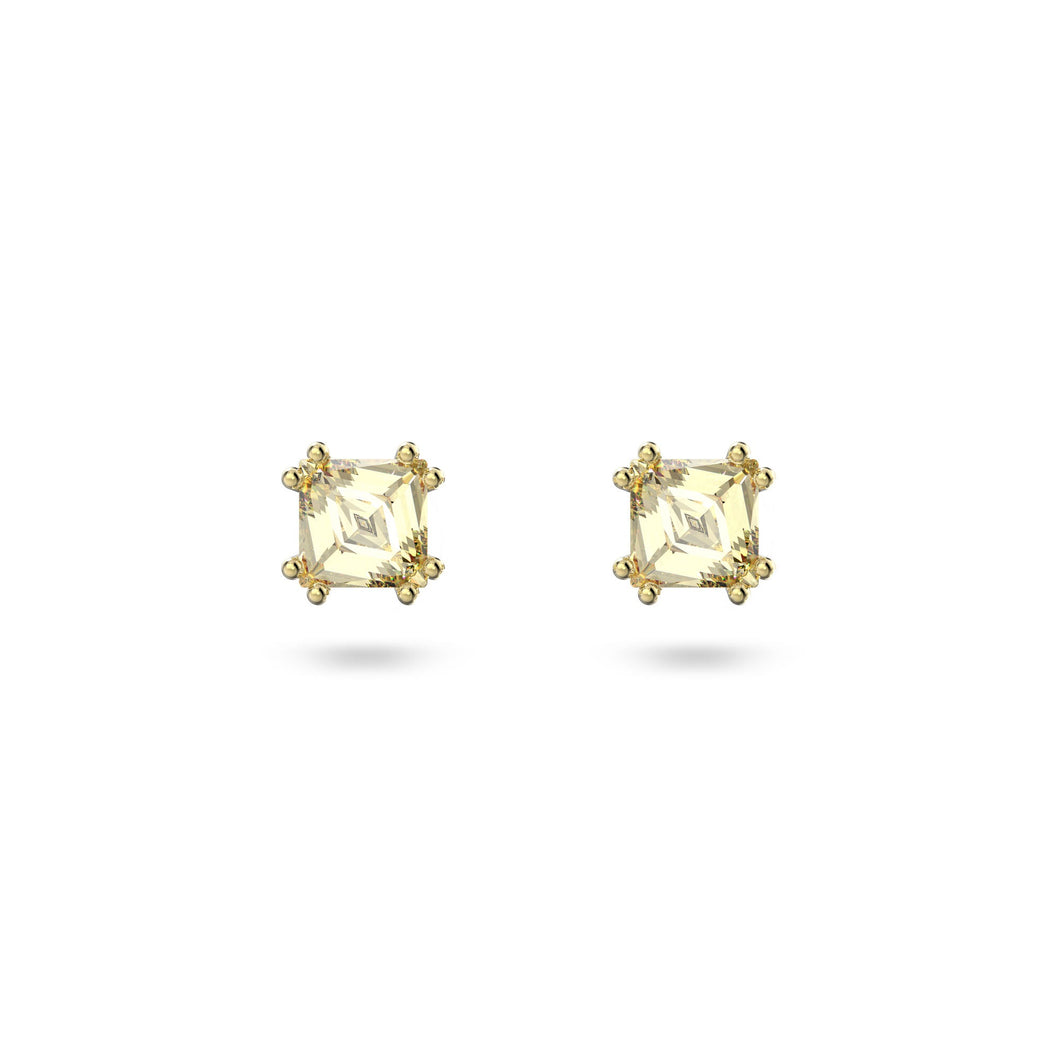Swarovski Crystal and Zirconia Stilla Gold-Tone Plated Yellow Cushion-Cut Stud Earrings