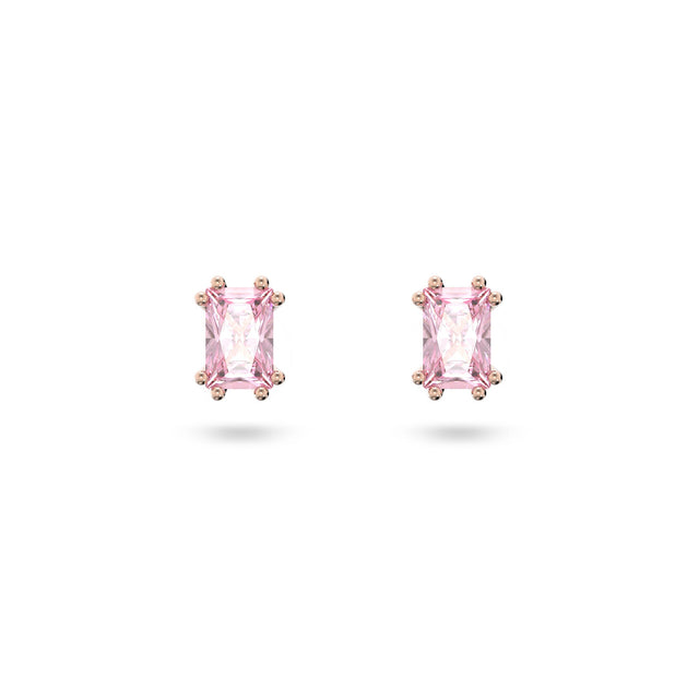 Swarovski Crystal and Zirconia Stilla Rose Gold-Tone Plated Pink Cushion-Cut Stud Earrings
