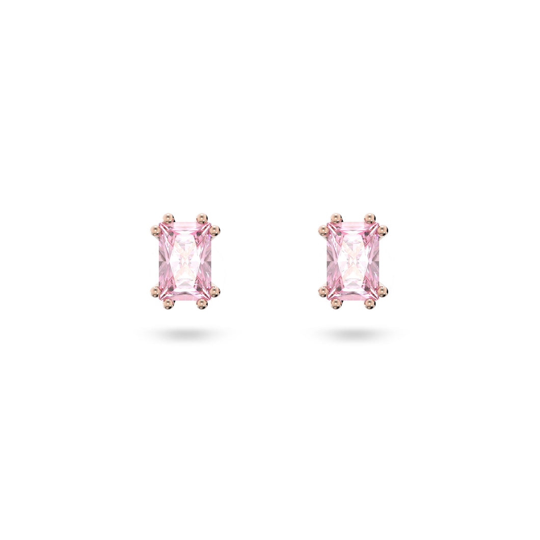 Swarovski Crystal and Zirconia Stilla Rose Gold-Tone Plated Pink Cushion-Cut Stud Earrings