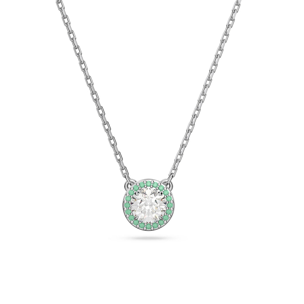 Swarovski Zirconia Constella Green Round Cut Rhodium Plated Halo Pendant Necklace