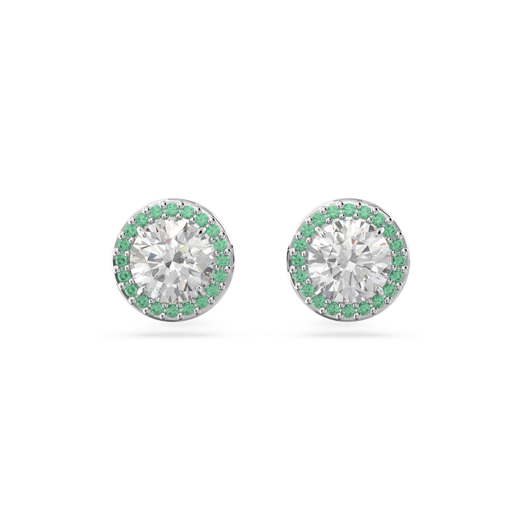 Swarovski Zirconia Constella Green Round Cut Rhodium Plated Halo Stud Earrings