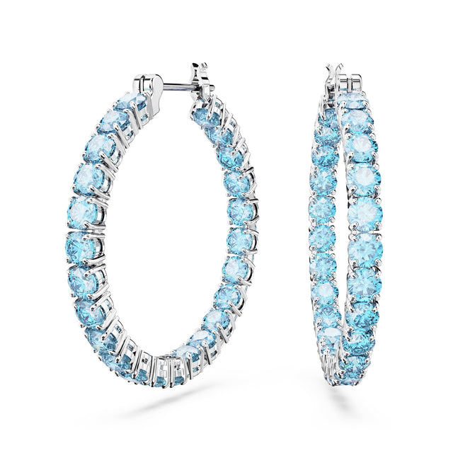 Swarovski Zirconia Matrix Blue Round Cut White Rhodium Plated Inside Out Hoop Earrings