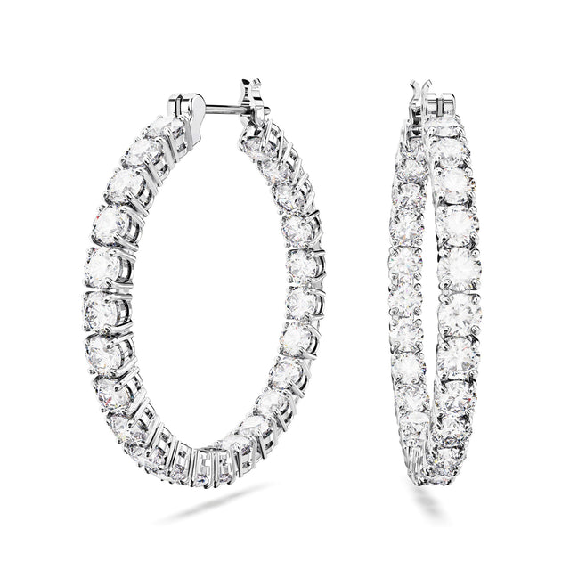 Swarovski Zirconia Matrix White Round Cut White Rhodium Plated Inside Out Hoop Earrings