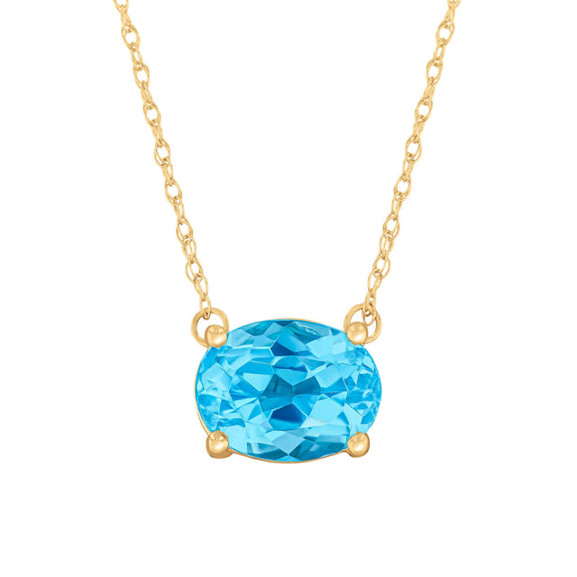 Swiss Blue Topaz Oval Yellow Gold Pendant Necklace