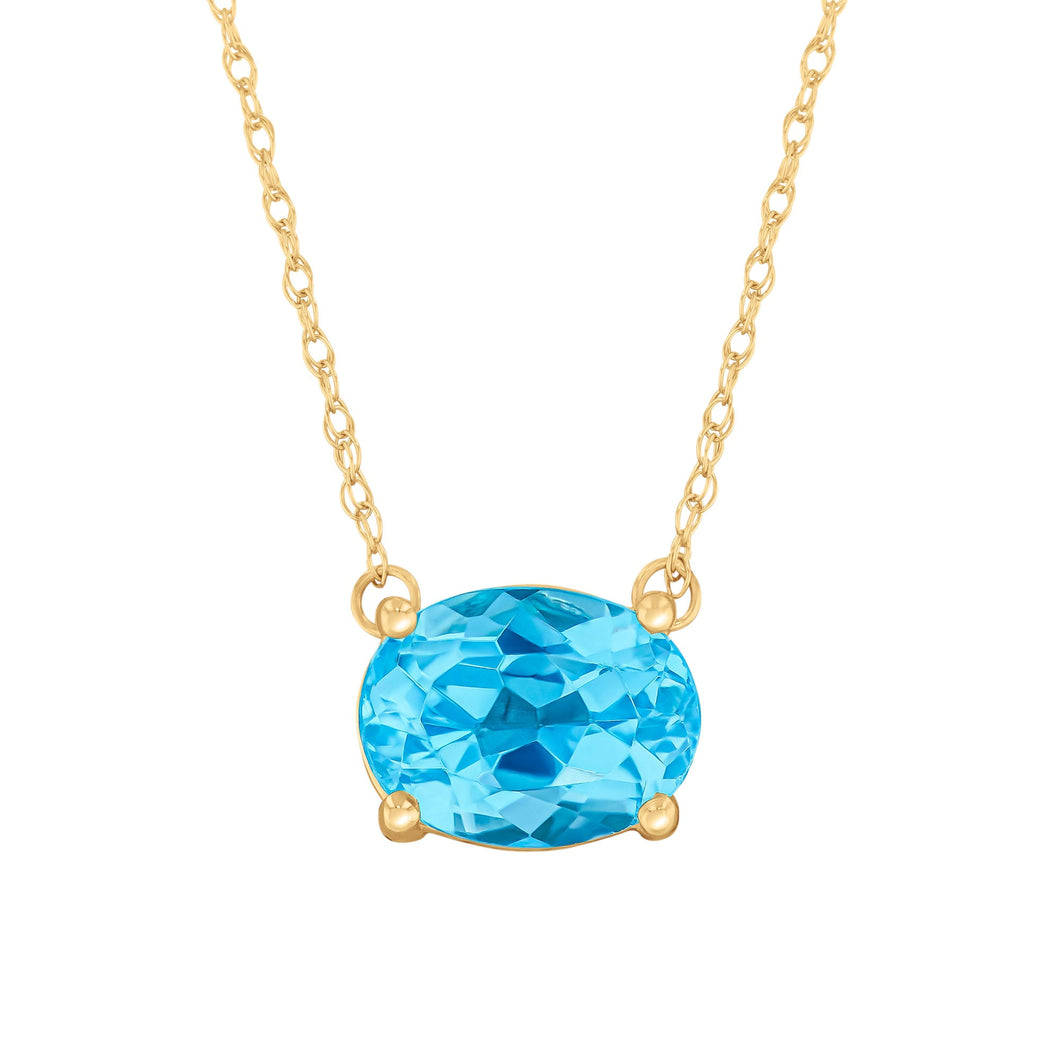 Swiss Blue Topaz Oval Yellow Gold Pendant Necklace