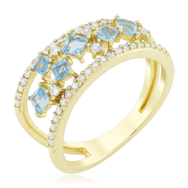 Swiss Blue Topaz and 1/4ctw Diamond Yellow Gold Ring - Size 7