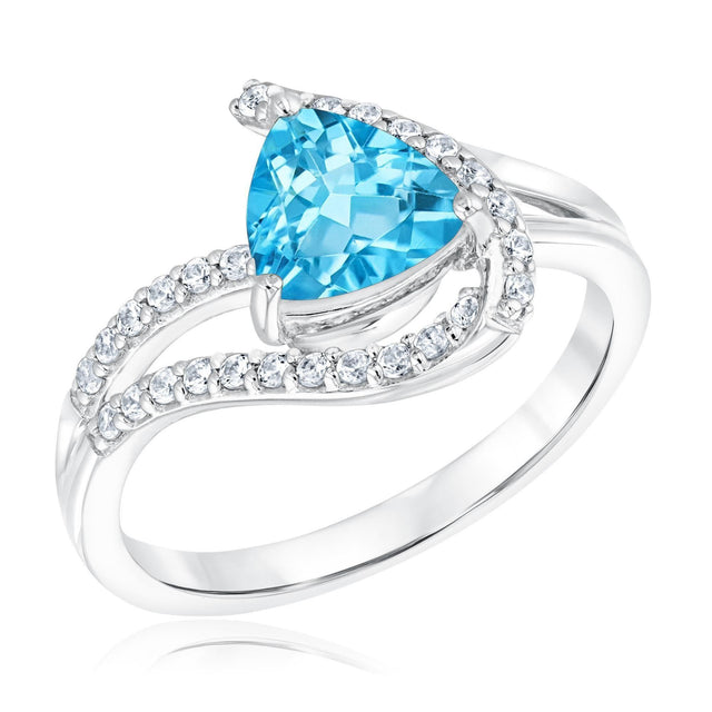 Swiss Blue Topaz and Created White Sapphire Ring