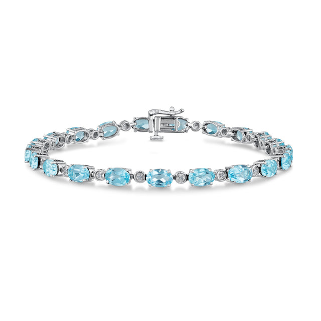Swiss Blue Topaz and Created White Sapphire Sterling Silver Bracelet