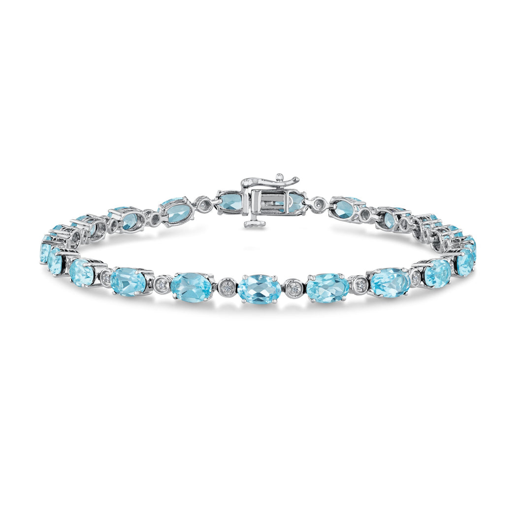 Swiss Blue Topaz and Created White Sapphire Sterling Silver Bracelet