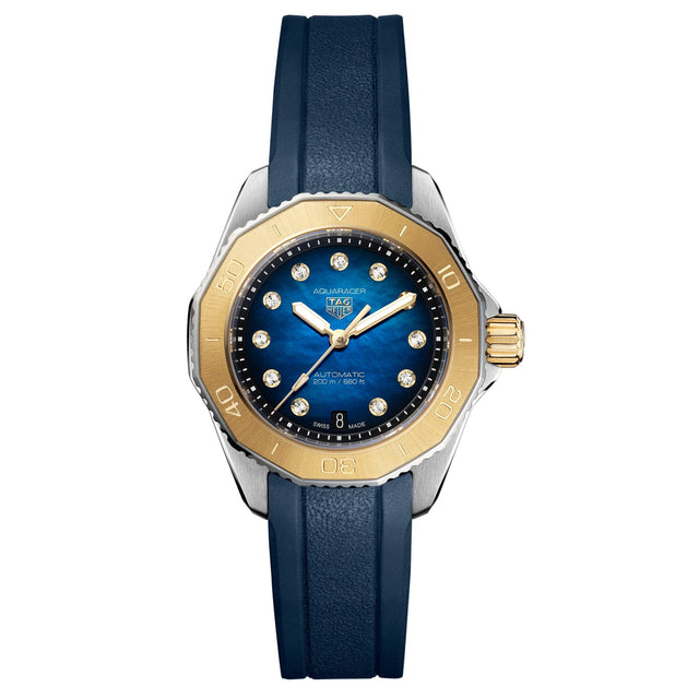 TAG Heuer AQUARACER Professional 200 Automatic Date Blue Mother-of-Pearl Diamond Dial Steel and Gold Watch 30mm - WBP2450.FT6215